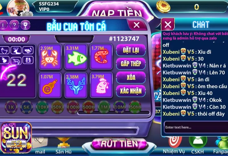 Giao diện đầu game bầu cua tại cổng game Sun52